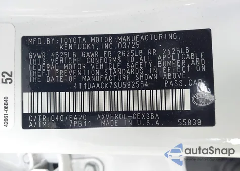 2025 Toyota Camry Se из США, поврежденный, VIN 4T1DAACK7SU592554